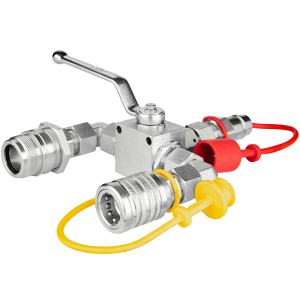 Rozdzielacz gniazda hydraulicznego. Zawór hydrauliczny kulowy 3/2 przełączający + szybkozłącza