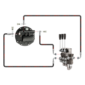 Rozdzielacz hydrauliczny 3 sekcyjny z jedną sekcją pływającą w zestawie ze wzmacnianą pompą i nowego typu pokrywą z wyjściem na rozdzielacz zewnętrzny do ciągnika Ursus C-360 C-360-3P