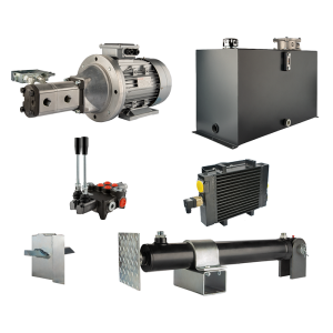 Hydraulika do łuparki do drewna moc łupania: 14 ton czas cyklu łupania: 12-16 sekund. Siłownik pompa silnik zbiornik 100 litrów rozdzielacz 2 sekcyjny dodatkowe chłodzenie