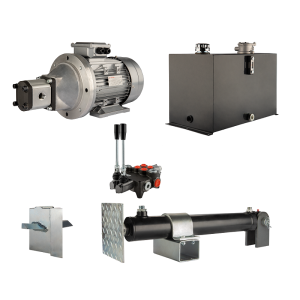 Hydraulika do łuparki do drewna moc łupania: 12 ton czas cyklu łupania: 18-21 sekund. Siłownik pompa silnik zbiornik 75 litrów rozdzielacz 2 sekcyjny