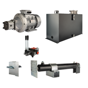 Hydraulika do łuparki do drewna moc łupania: 9 ton czas cyklu łupania: 11-14 sekund. Siłownik pompa silnik zbiornik 100 litrów rozdzielacz 2 sekcyjny