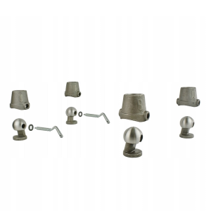 Kompletny zestaw czterech gniazd z kulami 75mm do wywrotu przyczepy, paki lub skrzyni do 8 ton