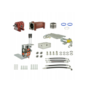 Zestaw do przeróbki i rozbudowy podstawowej hydrauliki w ciągnikach ursus C-330 zestawie adapter, pompa żeliwna, tłok i cylinder podnośnika, rozdzielacz 2 sekcyjny, wsporniki, gniazda, węże i złącza.