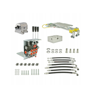 Zestaw do przeróbki i rozbudowy podstawowej hydrauliki w ciągnikach ursus C-330 w zestawie adapter, pompa aluminiowa, rozdzielacz 3 sekcyjny z sekcją pływającą, wsporniki, gniazda, węże i złącza.